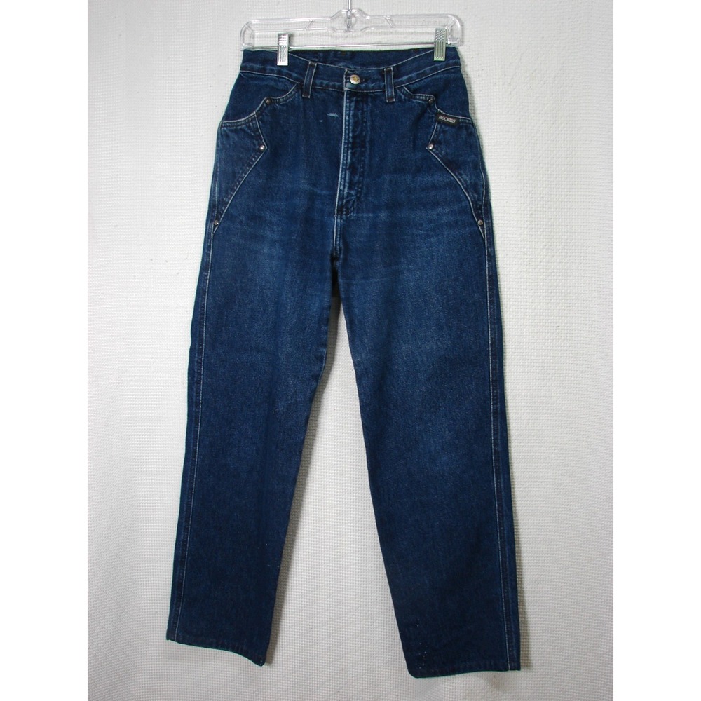 Vtg Rockies Jeanswear Blue Denim Bareback Western Rodeo Studded 29/9 Distress